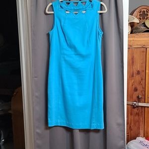 Talbots Petites   dark aqua cutout neckline sleeveless dress size 10P